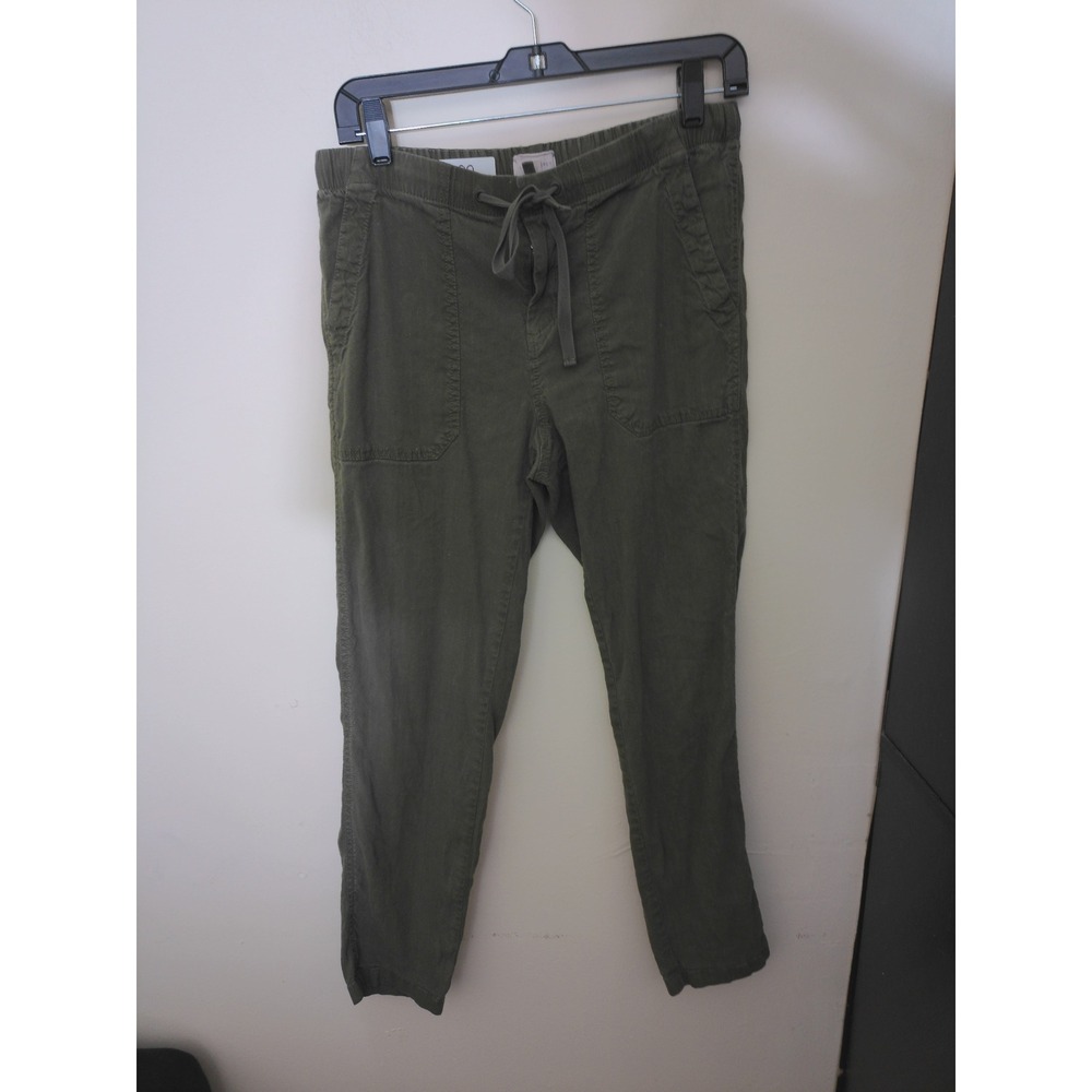 Lou & Grey Jogger Pants Womens S Olive Green Linen Blend Utility Pockets 1689